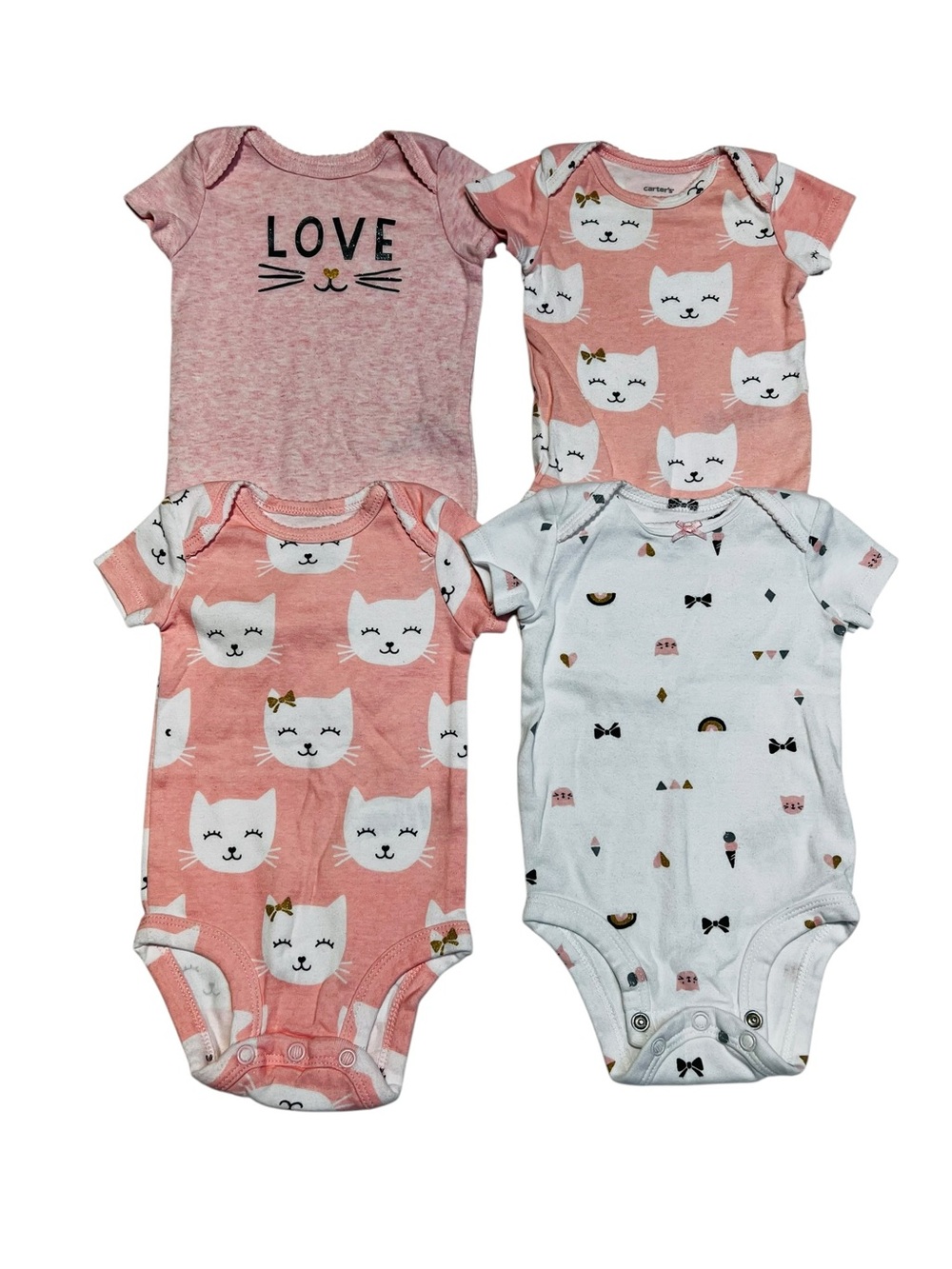 Carter's 4-Pack Baby 3M Girls Pink and White Cat Print One-Piece Bodysuits
